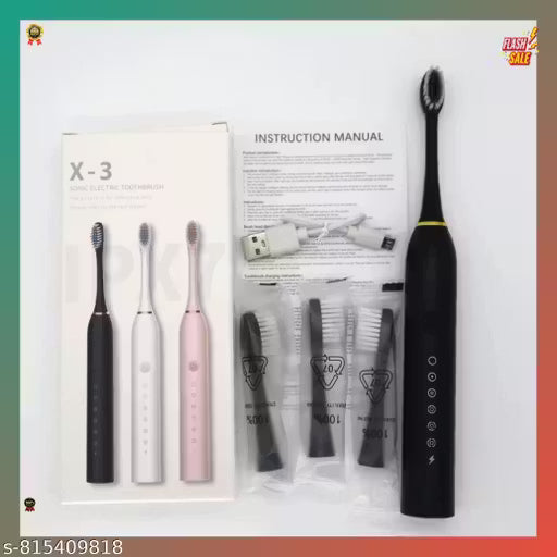 Black Sonic Electric Toothbrushes USB Rechargeable Ultrasonic Tooth Brush with 4 Brush Heads 6 Cleaning Modes and Smart Timer IPX7 Waterproof Cleaning Toothbrushes for Adults and Kids