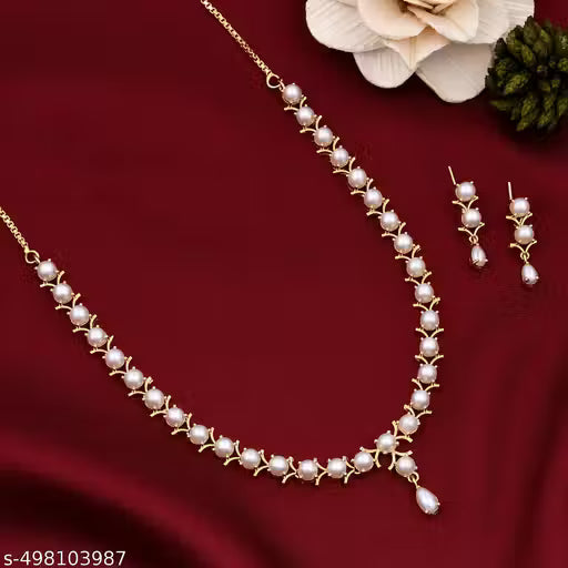 CZ Pearl Single Line Necklace Set