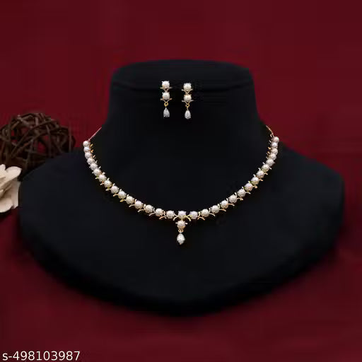 CZ Pearl Single Line Necklace Set