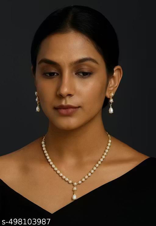CZ Pearl Single Line Necklace Set