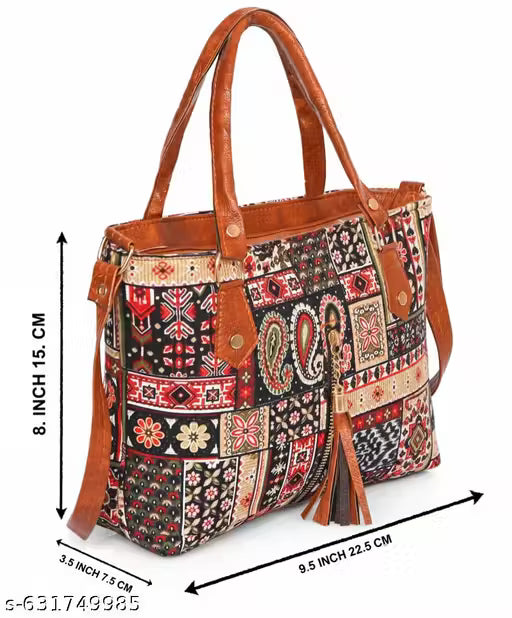 Ethnic Patchwork Print Tote Handbag for Women | Stylish Multicolor Shoulder Bag with Tassel | Spacious Daily Use & Office Bag