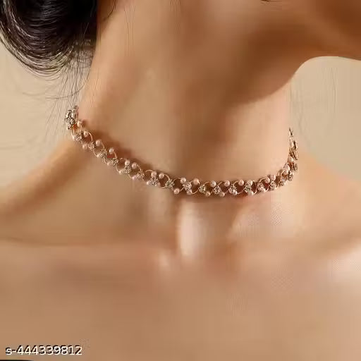 Pearl Choker Fashion Jewelry Women's Retro Pearl Hinged Choker With Rhinestone Chain Simple Luxury Vintage Pearl Choker Necklace